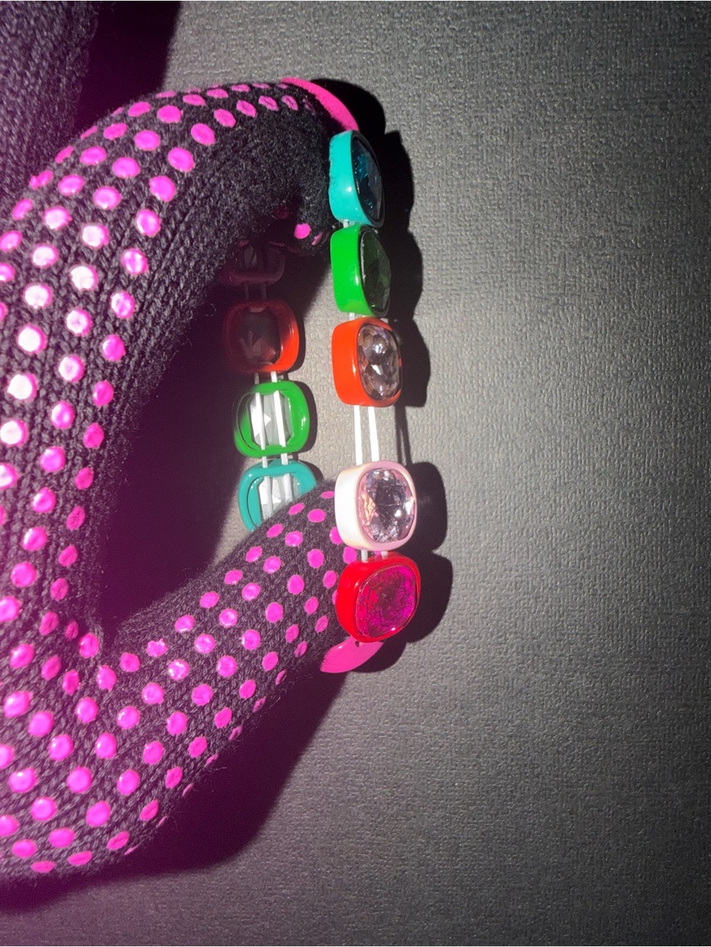 Uncle Frankie Multi-colored Square Rhinestone Gem Jeweled Stretch Bracelet - Picture 6 of 8